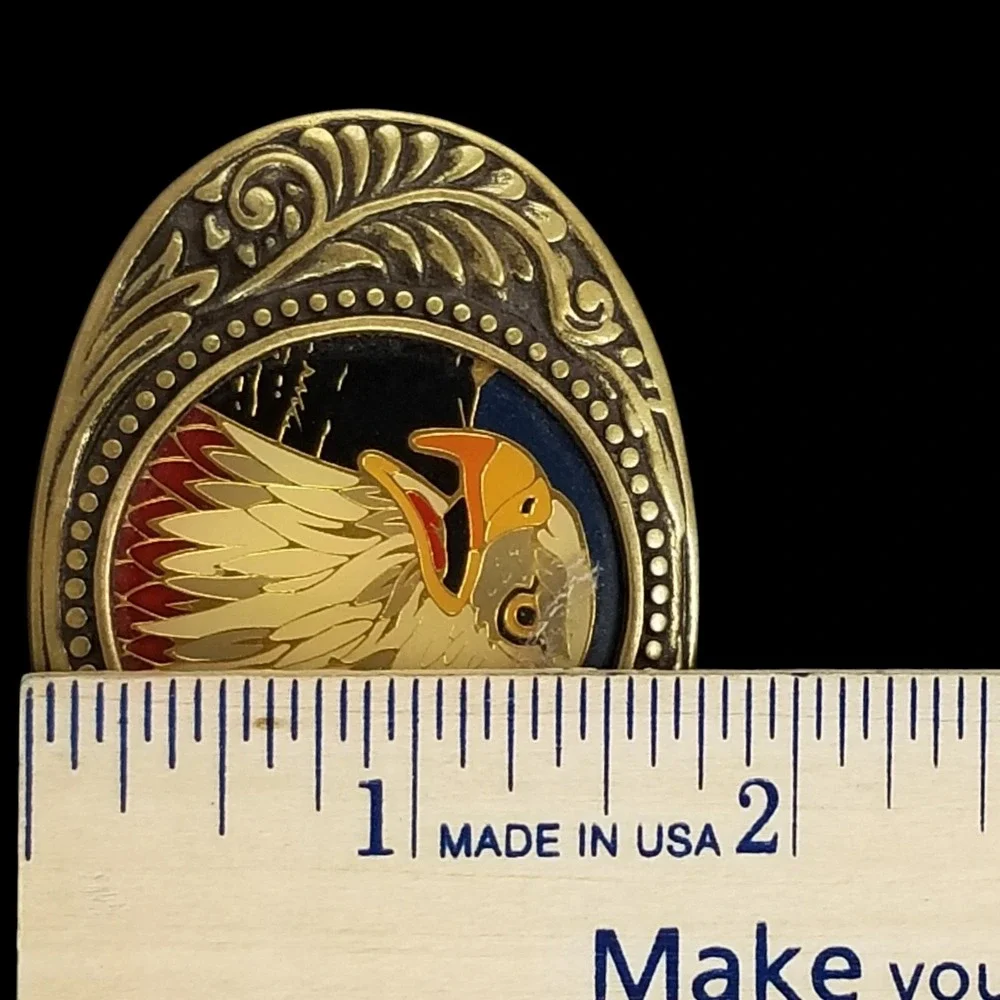 Vintage Eagle Head Small Belt Buckle Western Cowboy American Pride Brass USA‎
